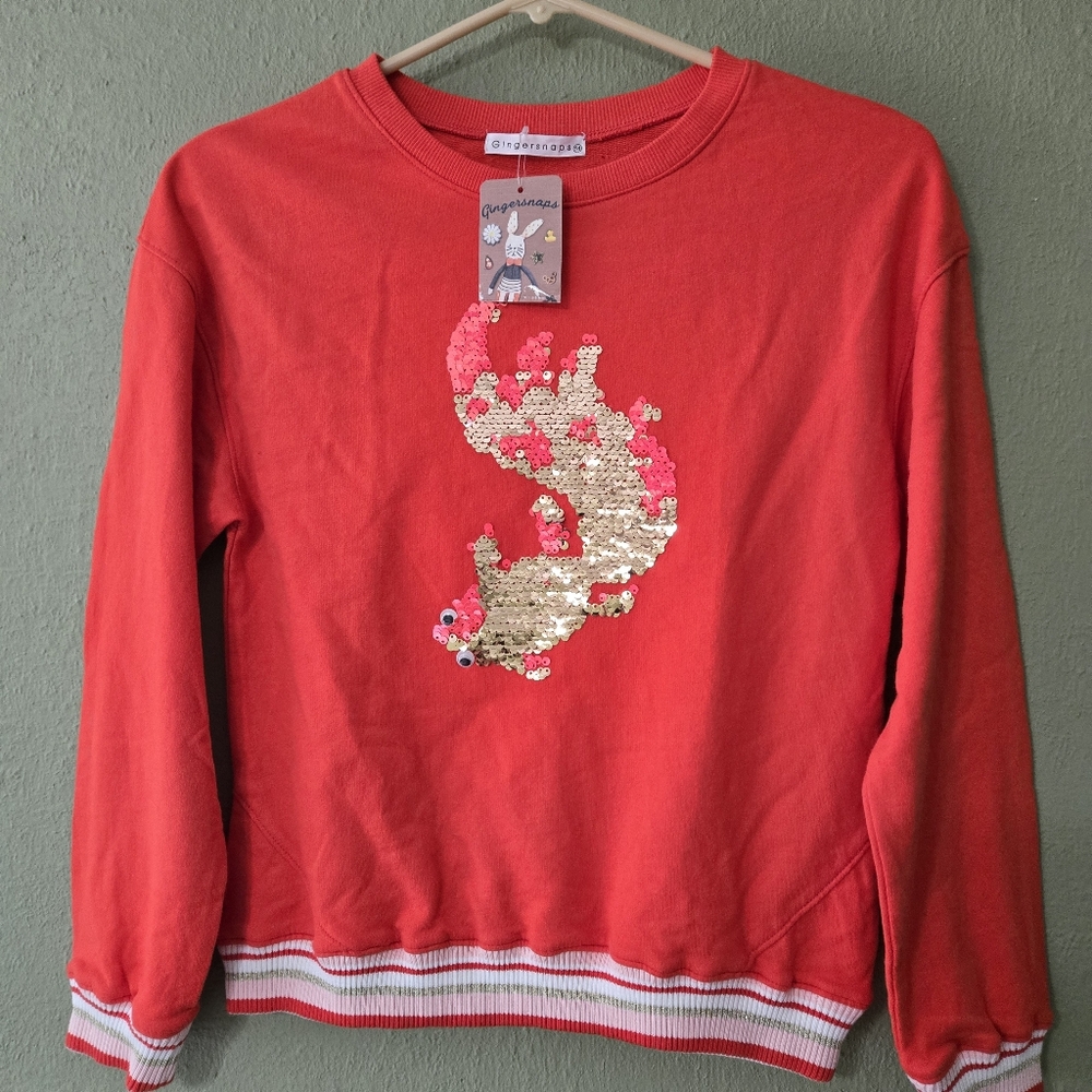 NWT Gingersnaps Kids Coral Sequin Sweatshirt Size 14